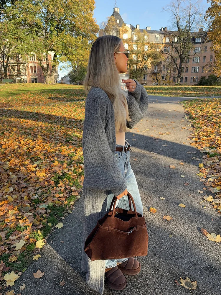 Elegant Modest Knitted Long Dress Loose Buttons Sweater Cardigans 2025 Fall Commuter Lady Fashionable Trendy Casual Woman Wear