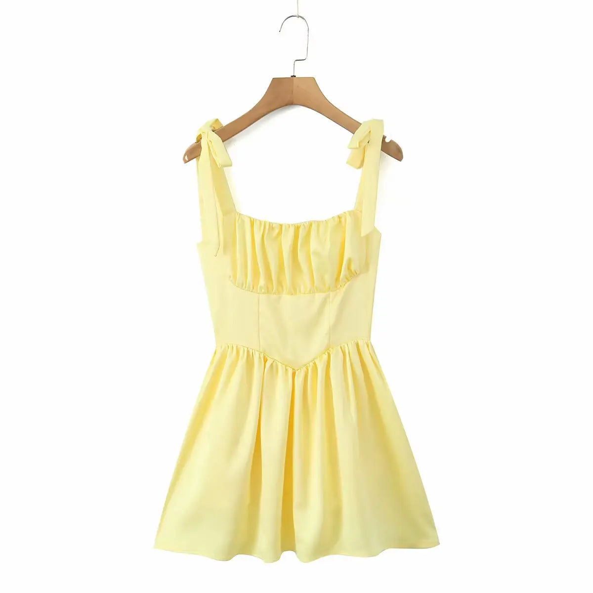 2025 Pleated Design Tie up Sleeveless Summer Dresses Women Solid Color Slim Fit Mini Dress Simple Fashion Party Dress