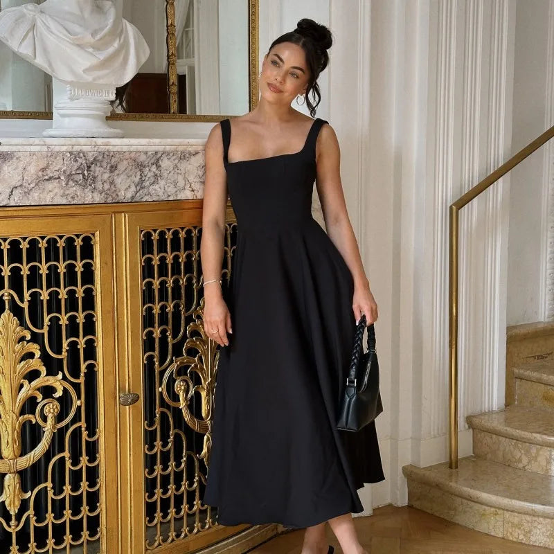 Black Maxi Dress Square Neck Spaghetti Straps