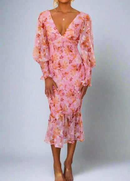 Aria Luxe Floral Print Midi Dress Elevated Occasion Wear