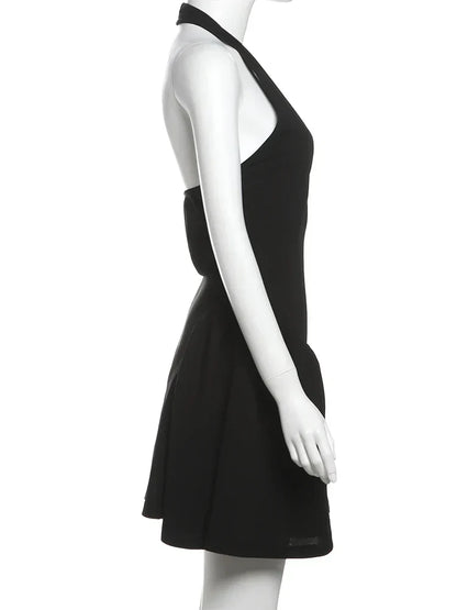Above Knee Solid Halter Neck Mini Dress