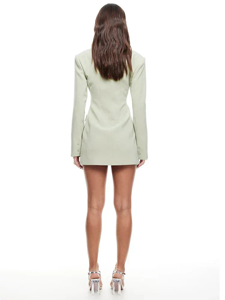 Long Sleeve Lapel Two Pocket Office Lady Blazer Dress