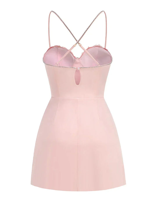 3D Flower Spaghetti Strap Party Mini Dress