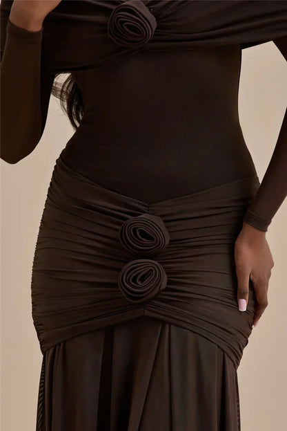 Off - shoulder Strapless Rose Long Sleeve Dress