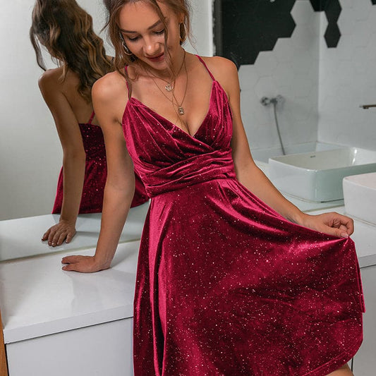 Deep VNeck Velvet Prom Dresses