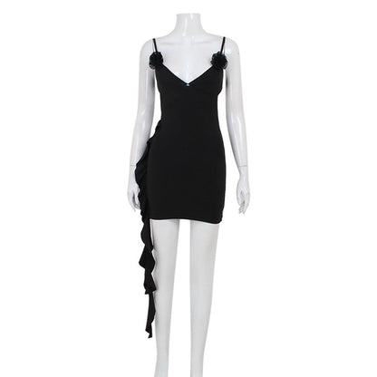 Low Cut Sling Ribbon Hollow Out Cutout Backless Dress Flattering Hip