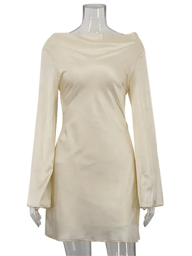 Elegant Backless Lace - Up Satin Party Mini Dress