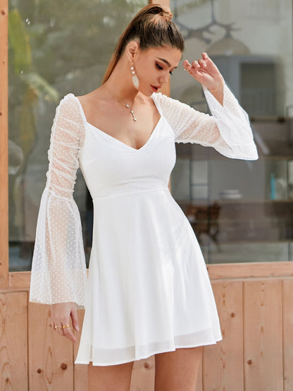 Sheer Bell Sleeve Swiss Dot Dress