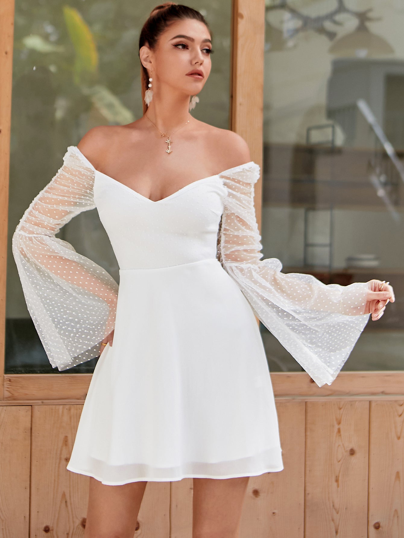 Sheer Bell Sleeve Swiss Dot Dress