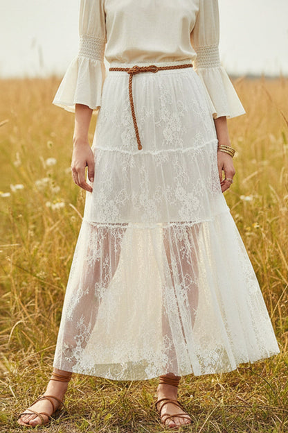 Sheer Lace High-Waisted Skirt