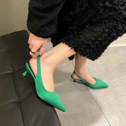 Hot Sale Slip-on Fashion Office Career  Pointed Toe Cap Sandals Low Heel Pumps