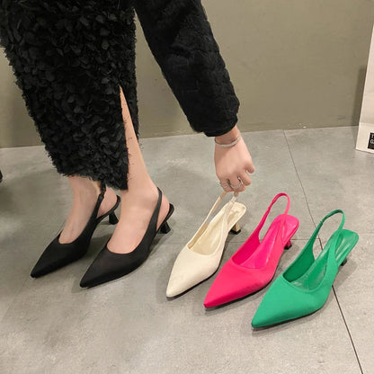 Hot Sale Slip-on Fashion Office Career  Pointed Toe Cap Sandals Low Heel Pumps