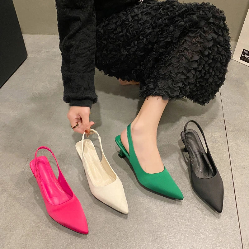 Hot Sale Slip-on Fashion Office Career  Pointed Toe Cap Sandals Low Heel Pumps
