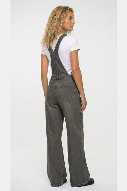Sleeveless Pocket Front Loose Denim Jumpsuits