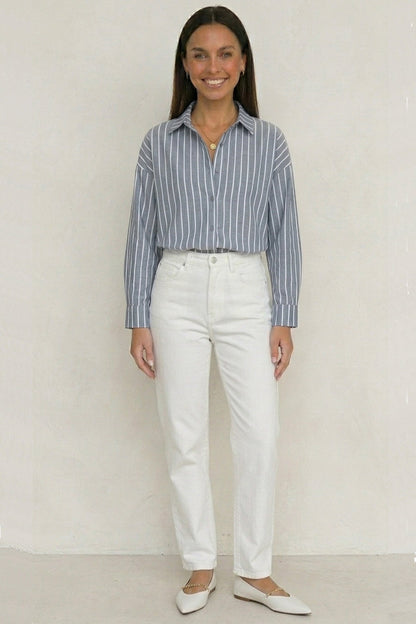 Solid Color Long Sleeve Striped Shirts