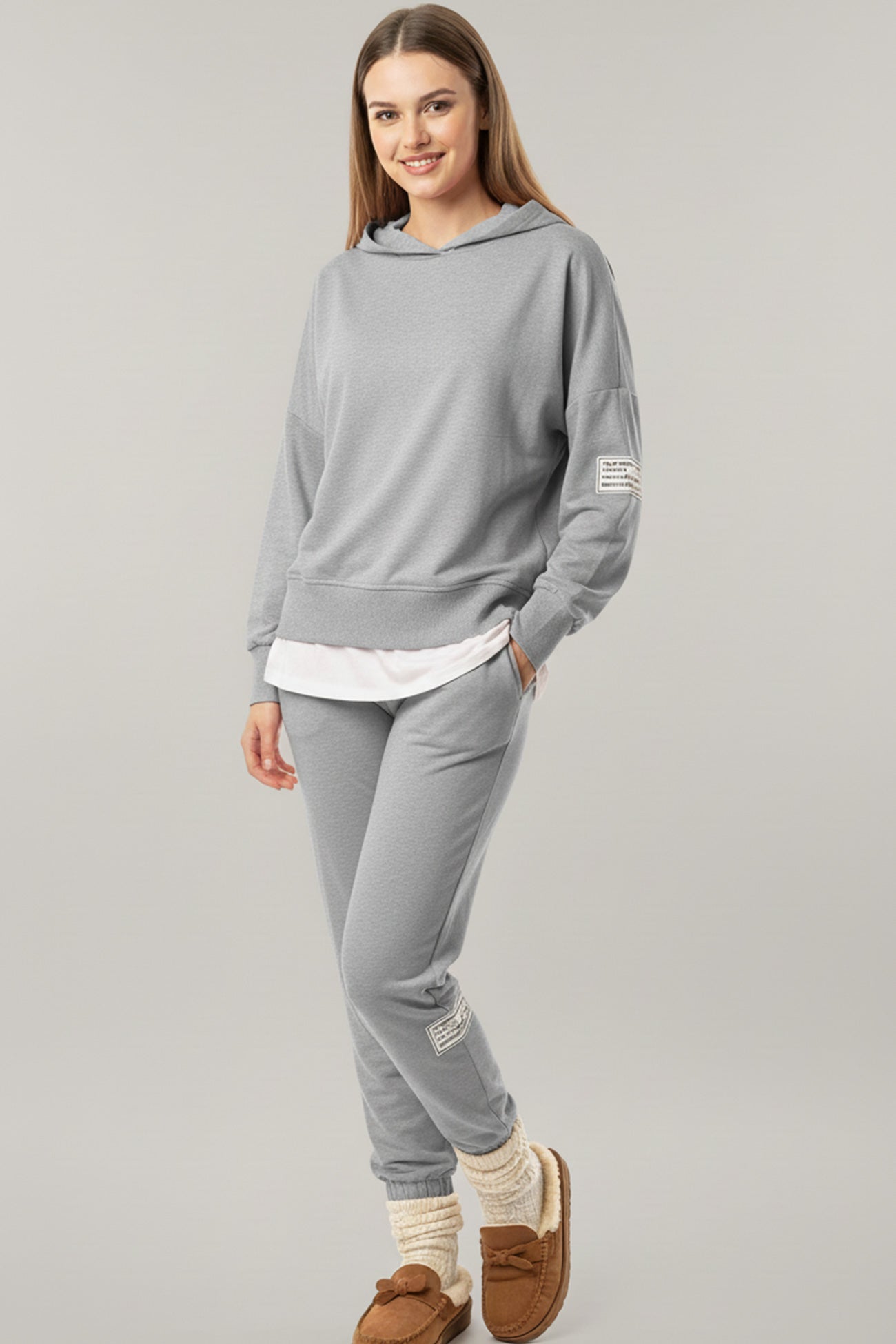 Solid Color Patchwork Hoodie Pants Outfit Sets