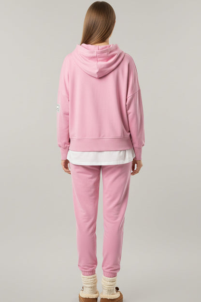 Solid Color Patchwork Hoodie Pants Outfit Sets