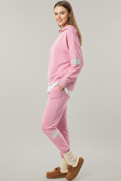 Solid Color Patchwork Hoodie Pants Outfit Sets