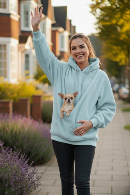 Solid Color Pet Pouch Oversized Plush Hoodie