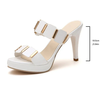 Elegant Super High Heels Platform Peep Toe Slipon Mules High Heel