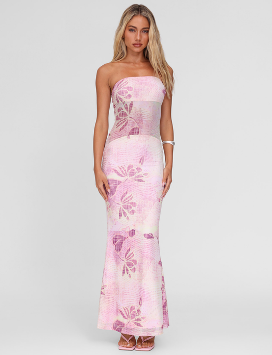 MORGAN MESH DRESS - GRUNGE FLORAL MAGENTA