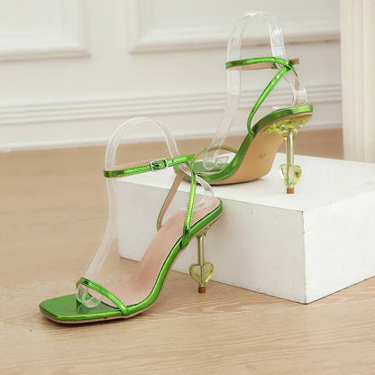 Elegant Square Head Thin Highheeled Open Toe Narrowband Ankle Buckle Banquet High Heel