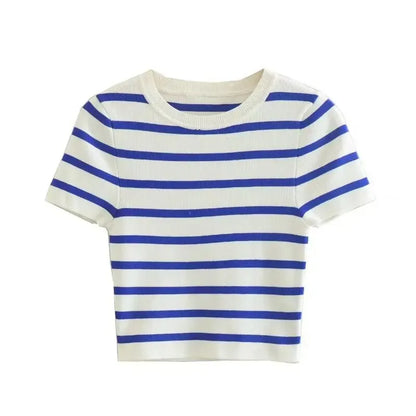 Vintage Stripped Cropped Slim Knitted Short Sweet Chic Sweater