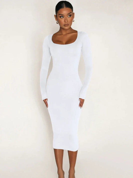Classics Solid Collar Longsleeved Vintage Bodycon Dress