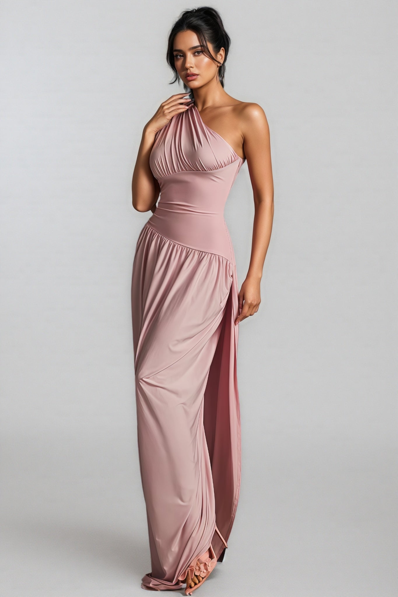 Ildrak One Shoulder Ruched Maxi Dress