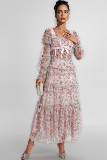 Zafirk Wilde Pink Floral Long Sleeve Midi Dress