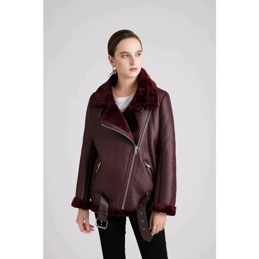 Fall Winter New Fur Integrated Thermal Faux Longsleeved Padded Warm Chic Jacket