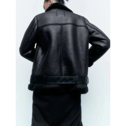 Fall Winter New Fur Integrated Thermal Faux Longsleeved Padded Warm Chic Jacket