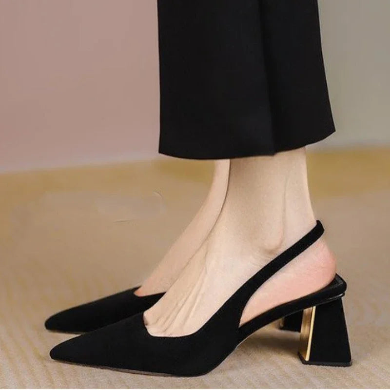 Black Highs Summer New Party  Thick Mules Ladies Wedding Slippers Low Heel Pumps