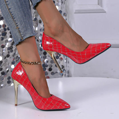 Crocodile-Effect  Pattern Fashion Pointy Party Casual High Heel