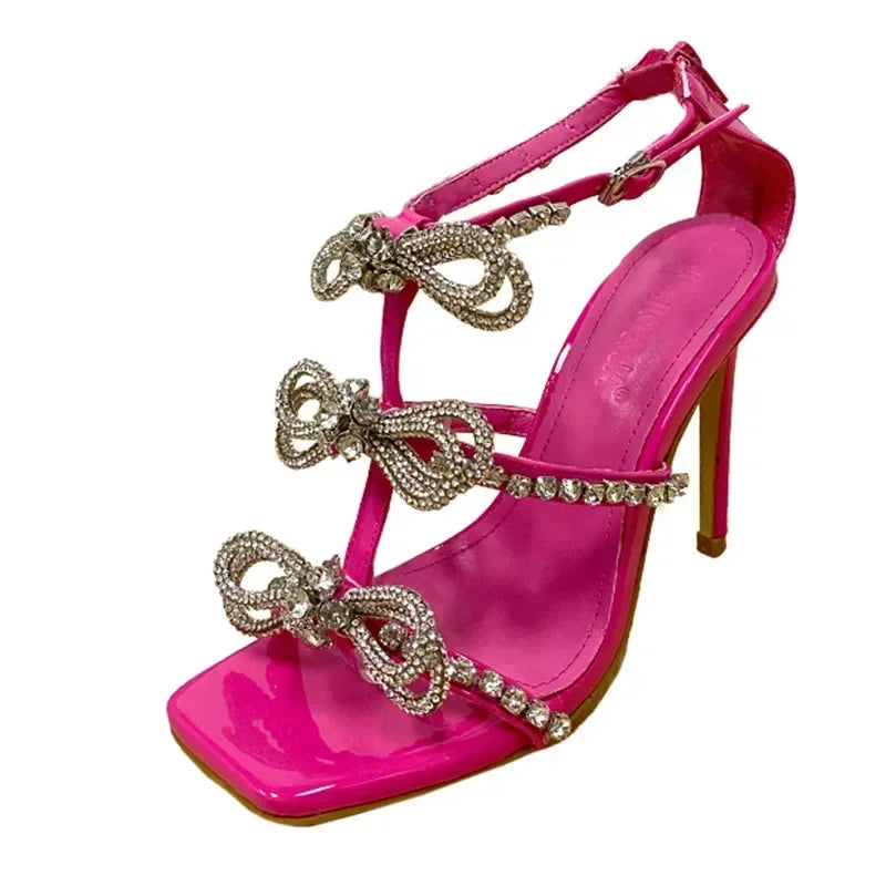 Elegant Women’s 11CM High Heel Square Head Sexy Rhinestone Butterflyknot High Heel