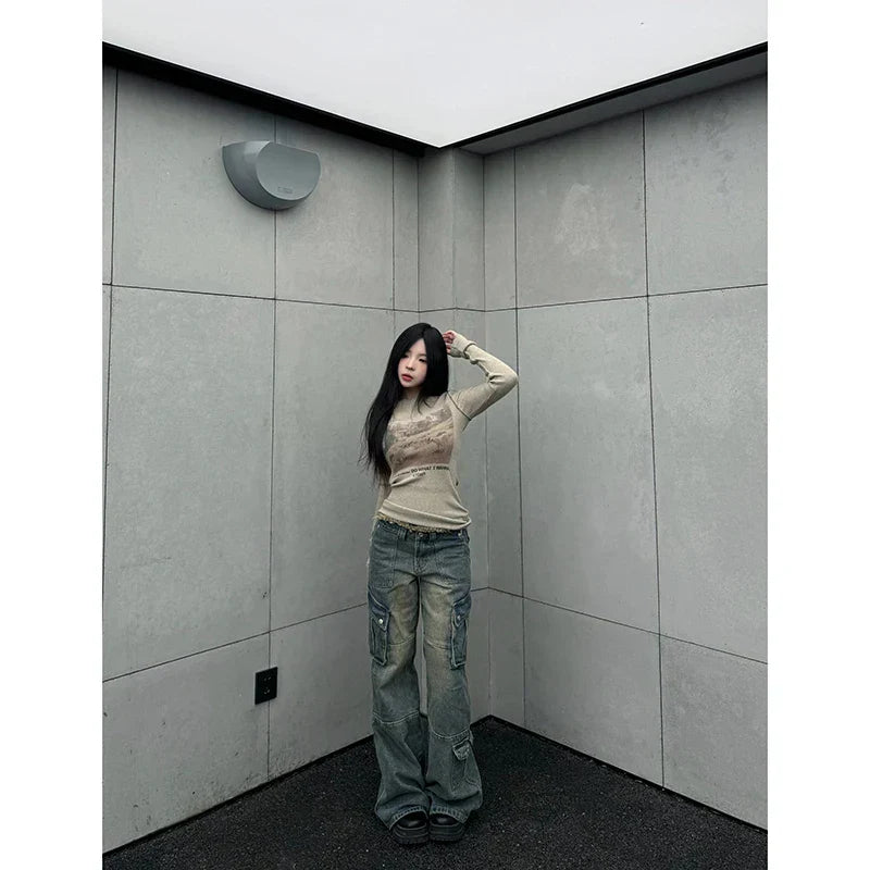 Blue Cargo Harajuku Denim Aesthetic Oversize Vintage Trashy Jeans