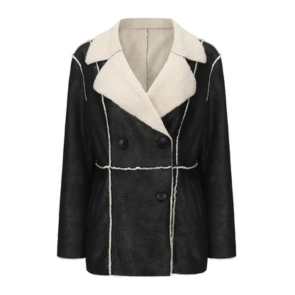 Faux Fur Lined Collar MidLong Winter Fleece Padding Jacket
