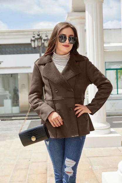 Faux Fur Lined Collar MidLong Winter Fleece Padding Jacket