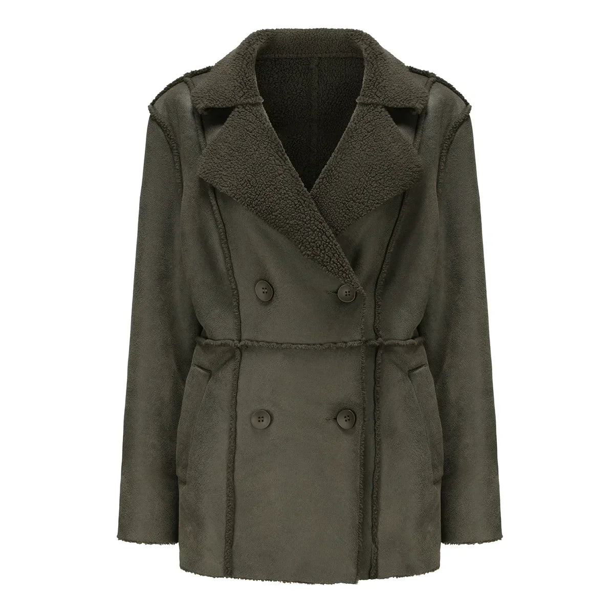 Faux Fur Lined Collar MidLong Winter Fleece Padding Jacket