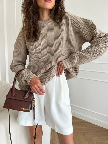 Warm Vintage Green Knitted Oversized Thick Loose White Sweater