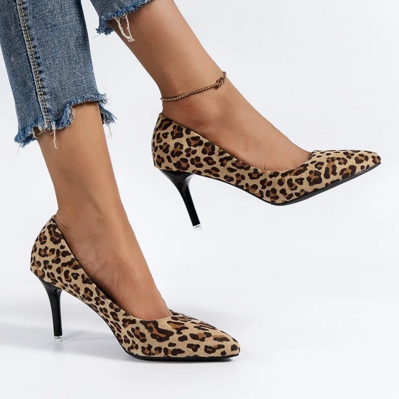 Leopard Print Non-Slip Versatile Outdoor Thin High Heel  High Heel