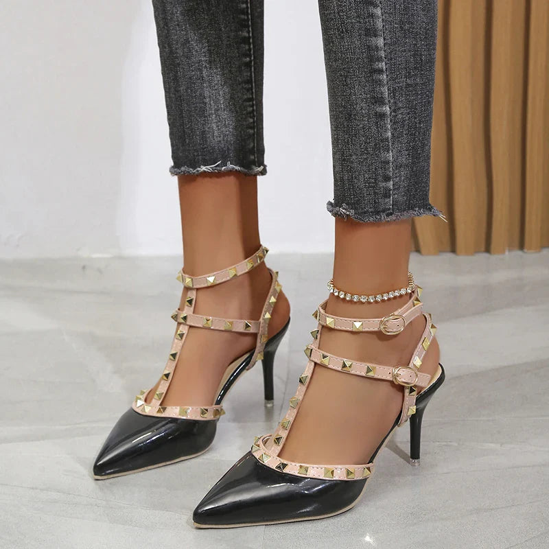 Rivets Thick Fine Pointed  Nightclub High-Heeled High Heel