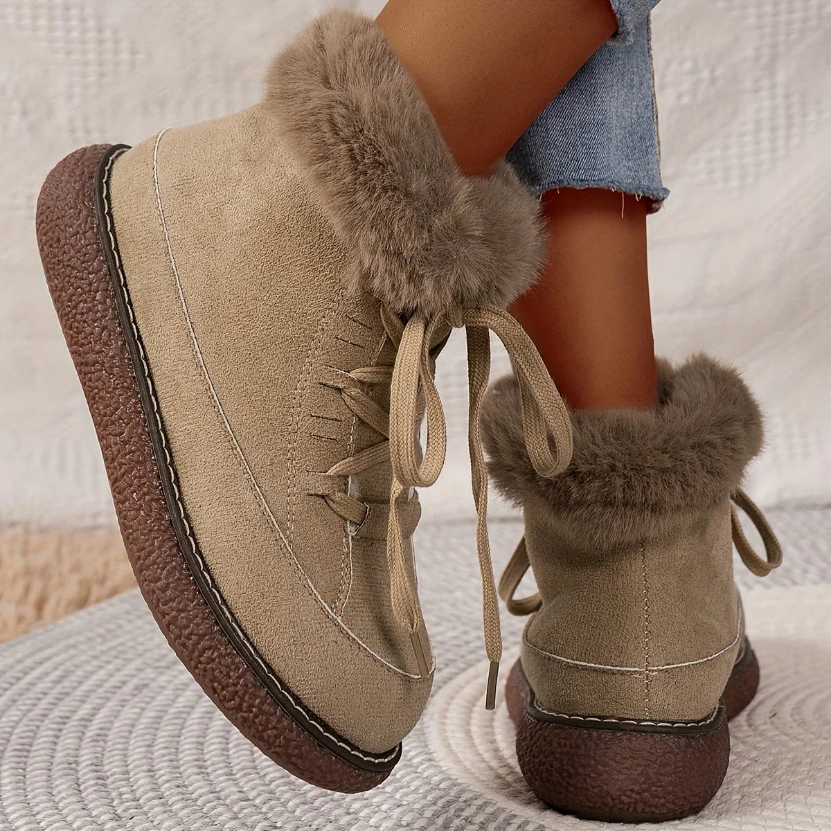 Solid Color Short Plush Lined Comfortable Warm Winter Snow Boot