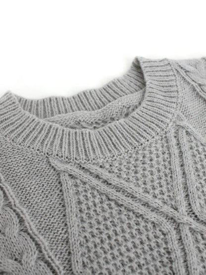 Long Round Collar Pullover Short Twist Solid Winter Sweater
