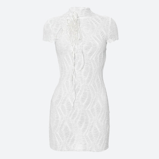 Wrinkled Lace Up Mini Dress