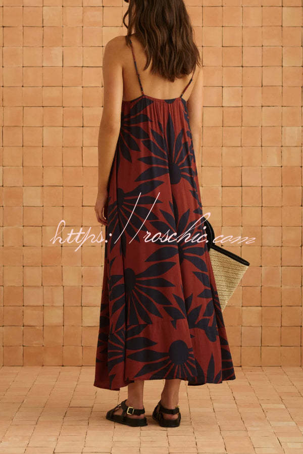 Romantic Bohemian Style Sunflower Print Sundress