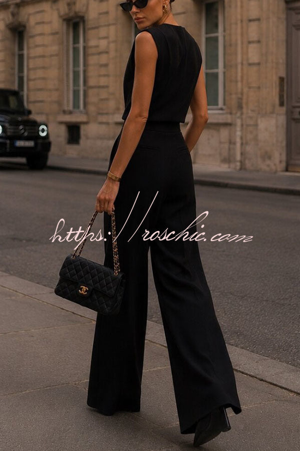 Office Hours V-neck Button Tank and Pleated High Rise Pocket Loose Pants Set