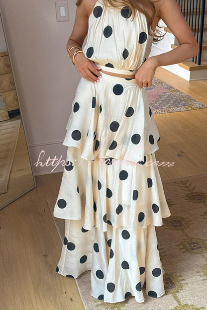 Gift To You Polka Dot Print High Rise Layered Hem Maxi Skirt