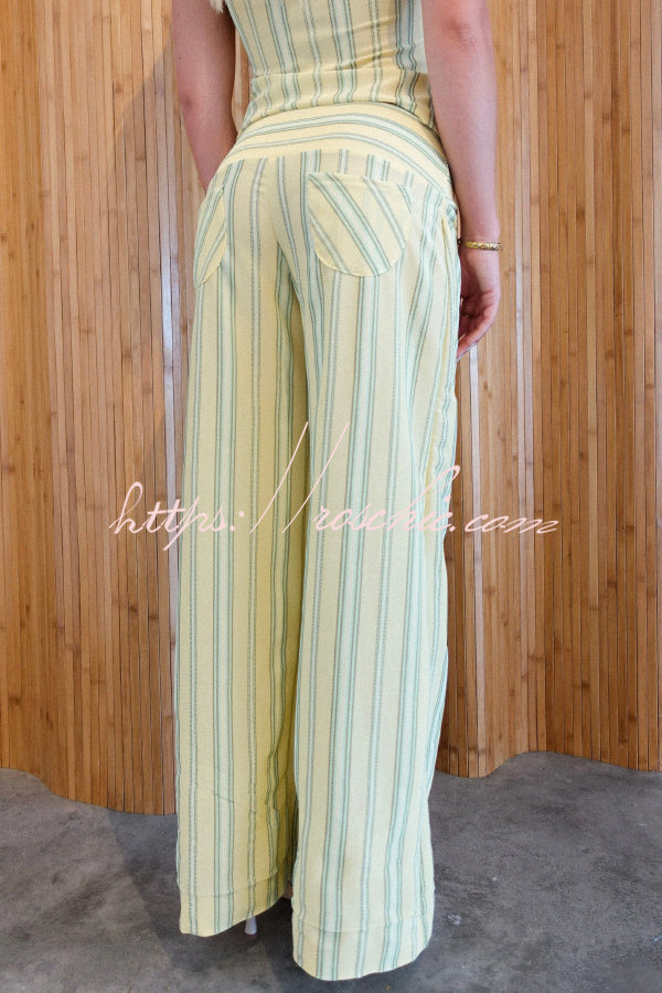 Striped Halter Top and Wide-leg Pants Set