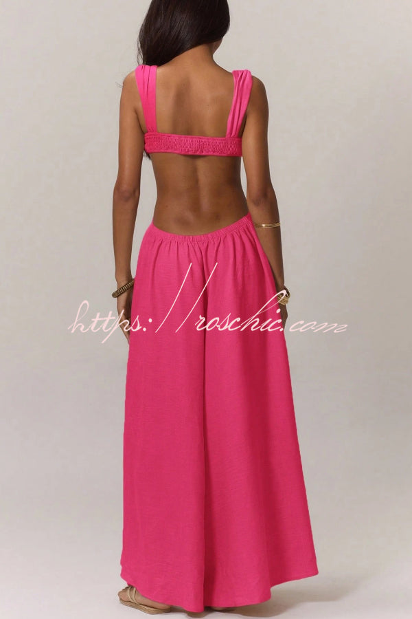 Solid Color Casual Camisole Loose Stretch Wide-leg Jumpsuit